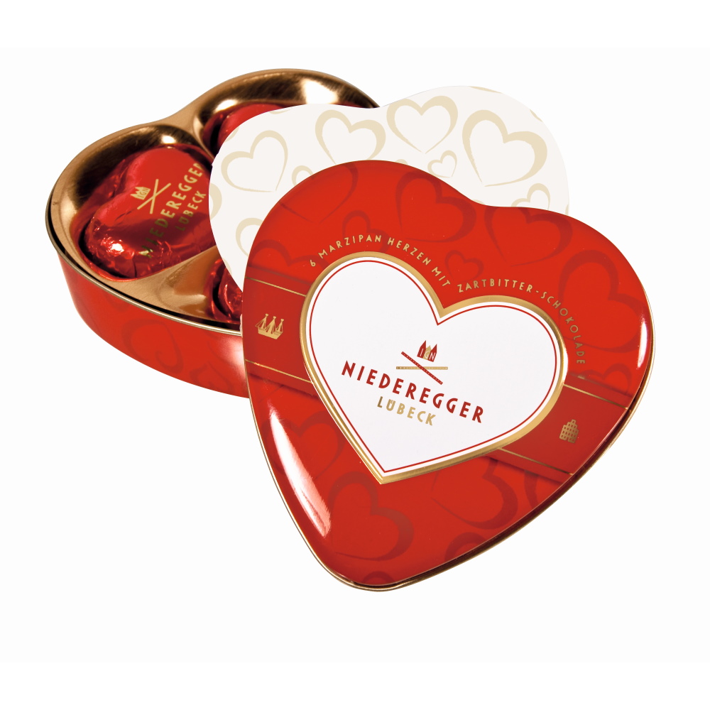 Марципановые сердечки в подарочной банке в форме сердца Niederegger, 75 г