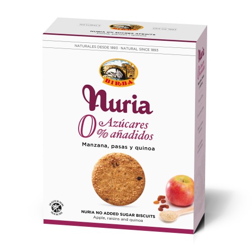 Печенье Nuria без сахара с яблоком, изюмом и киноа Birba, 270 г