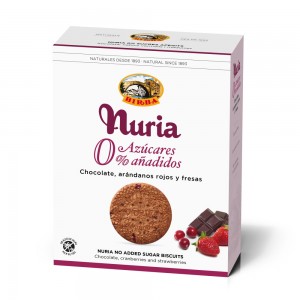 Печенье Nuria без сахара с шоколадом, клюквой и клубникой Birba, 270 г