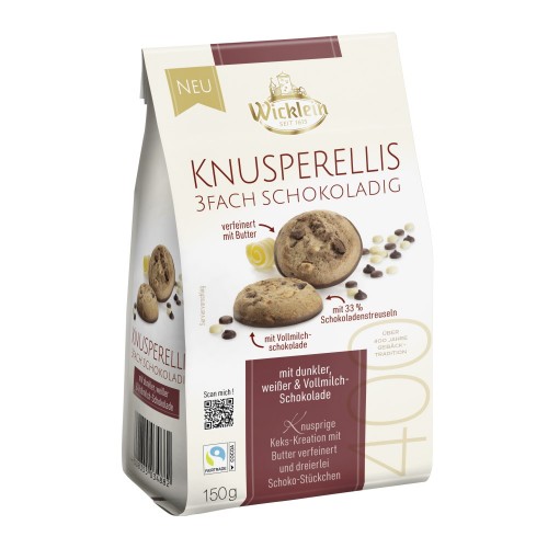 Хрустящее печенье Knusperellis "Три шоколада" с шоколадным дном Wicklein, 150 г