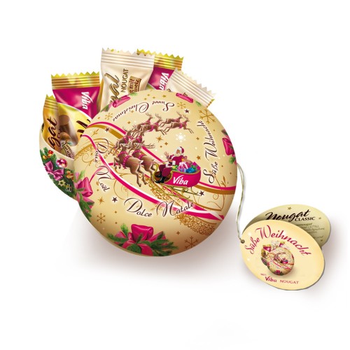 Золотой елочный шар, конфеты из нуги Viba, 90 г