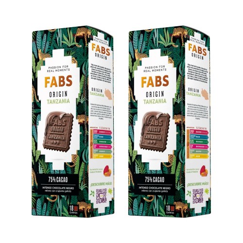 Печенье "Origins Tanzania" в темном шоколаде в картонной коробке Fabs, 2 шт*150 г